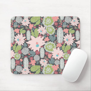 Tapis De Souris Plantes Succulents et cactus en vert et rose