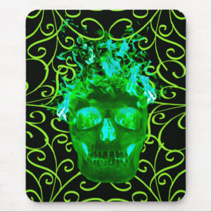 Tapis De Souris Plaque de souris à crâne vert flamboyant