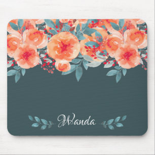 Tapis De Souris Plaque de souris Florale Bleu & Orange