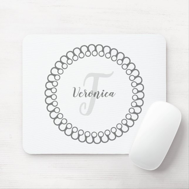 Tapis De Souris Plaque de souris Monogramme circulaire gris (Avec souris)