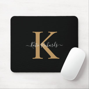 Tapis De Souris Plaque de souris monogramme foncé et or