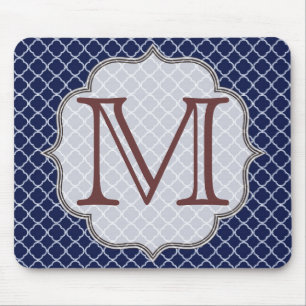Tapis De Souris Plaque de souris Monogramme Latti en feuille bleue