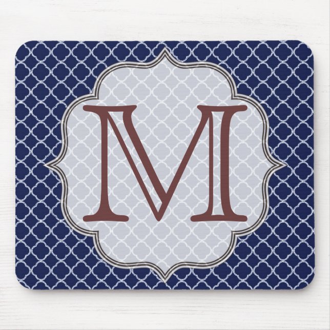 Tapis De Souris Plaque de souris Monogramme Latti en feuille bleue (Devant)