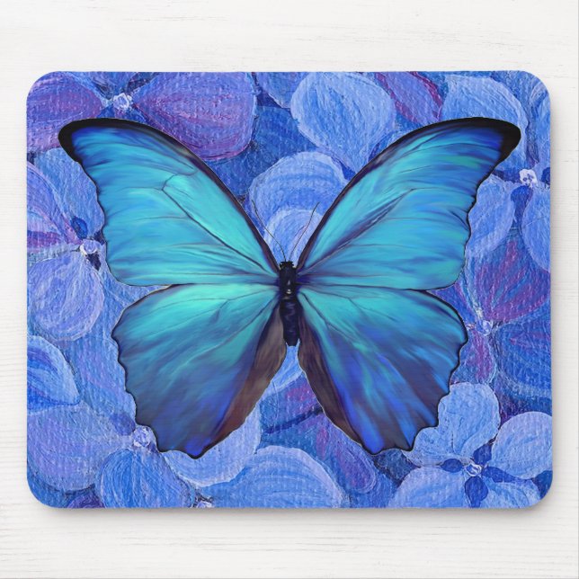 Tapis De Souris Plaque de souris - Morpho bleu/Hydrangea (Devant)
