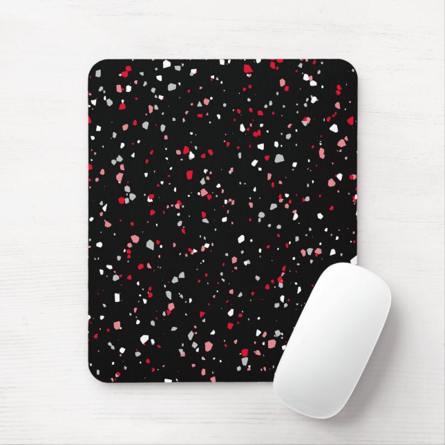 Tapis De Souris Plaque de souris Motif moderne Black Red Terrazzo (Avec souris)