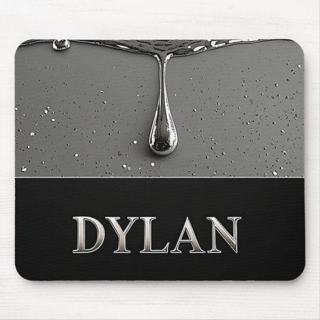 Tapis De Souris Plaque nominative Dylan Chrome avec gouttes de mét (Devant)