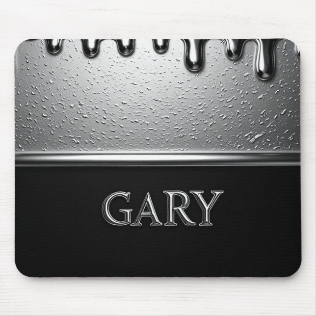 Tapis De Souris Plaque nominative Gary Chrome avec gouttes de méta (Devant)