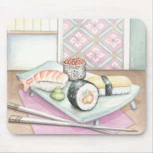 Tapis De Souris Plat des sushi assortis avec des baguettes