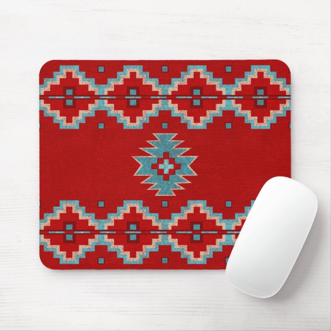 Tapis De Souris Plateaux sud-ouest rouges et turquoise (Avec souris)