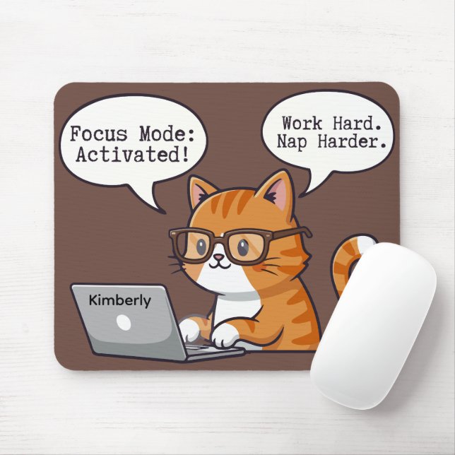 Tapis De Souris Playful Cat Design Custom Name Mouse Pad (Avec souris)