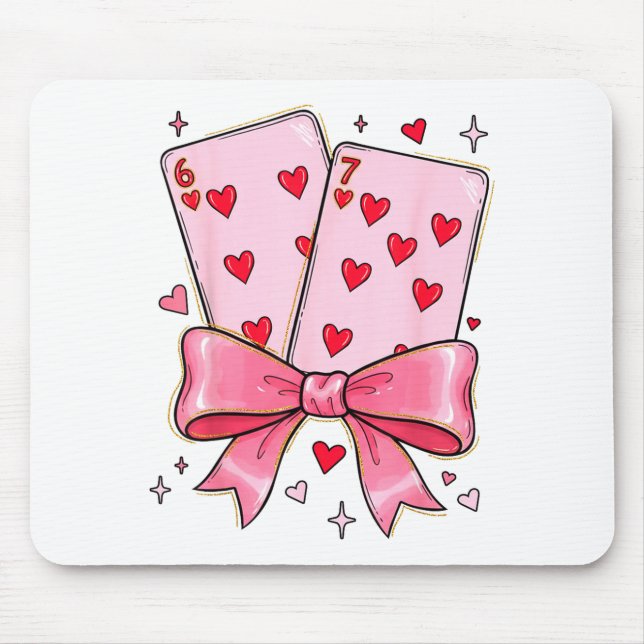 Tapis De Souris Playing Cards 6 7 Of Hearts 67 Six Seven Meme Bow  (Devant)