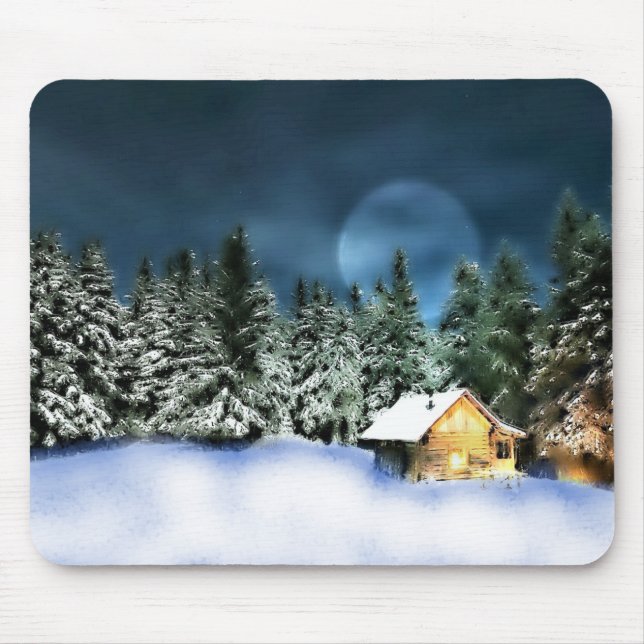 Tapis De Souris Pleine lune de Cabine de journal rustique (Devant)