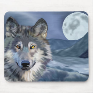 Tapis De Souris Pleine lune du loup d'hiver