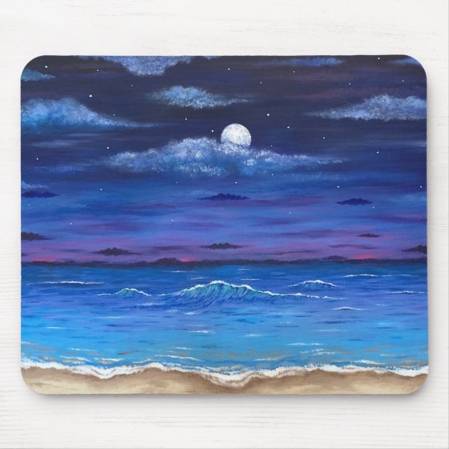 Tapis De Souris Pleine lune "Ocean Moon" sur la plage Scene Souris (Devant)