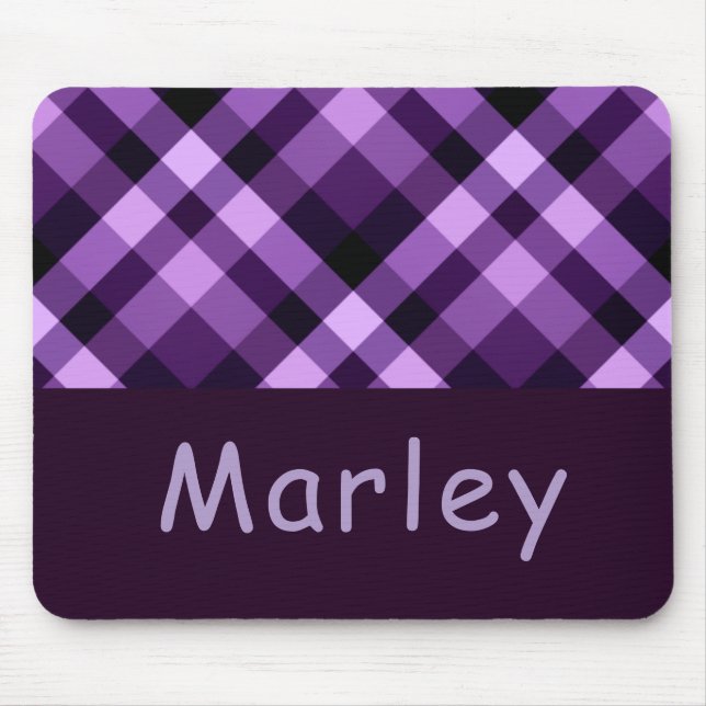Tapis De Souris Plum moderne violet Plaid Monogramme Panier (Devant)
