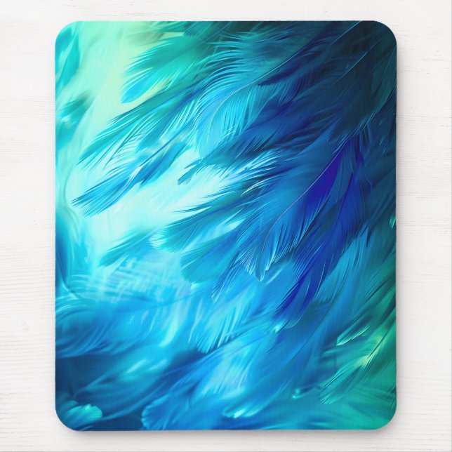 Tapis De Souris Plume Abstrait Bleu Vert (Devant)