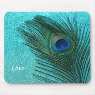Tapis De Souris Plume bleue de paon d'Aqua métallique