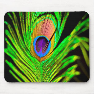 Tapis De Souris Plume de paon aux couleurs néon