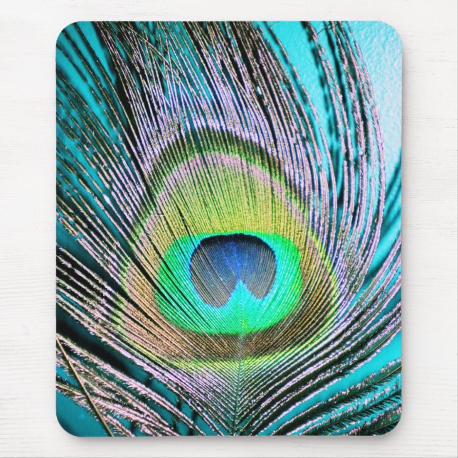 Tapis De Souris Plume de paon sur Turquoise (Devant)