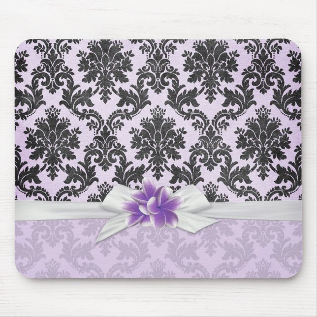Tapis De Souris Plumérie de Lavande Exotique Damask Mousepad (Devant)