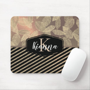 Tapis De Souris Plumes chic avec stries or Monogramme