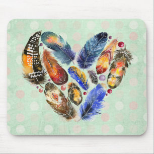 Tapis De Souris Plumes dans une conception d'aquarelle de forme de