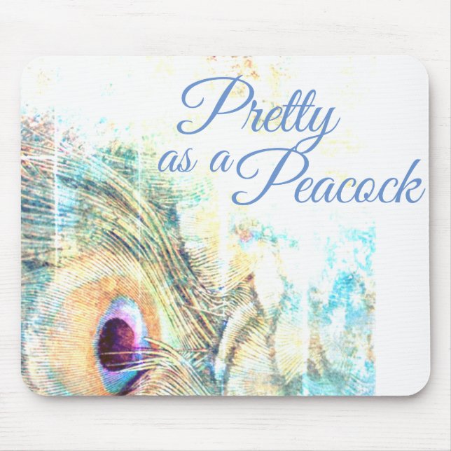 Tapis De Souris Plumes de paon blanc Jolie comme pastel de paon (Devant)