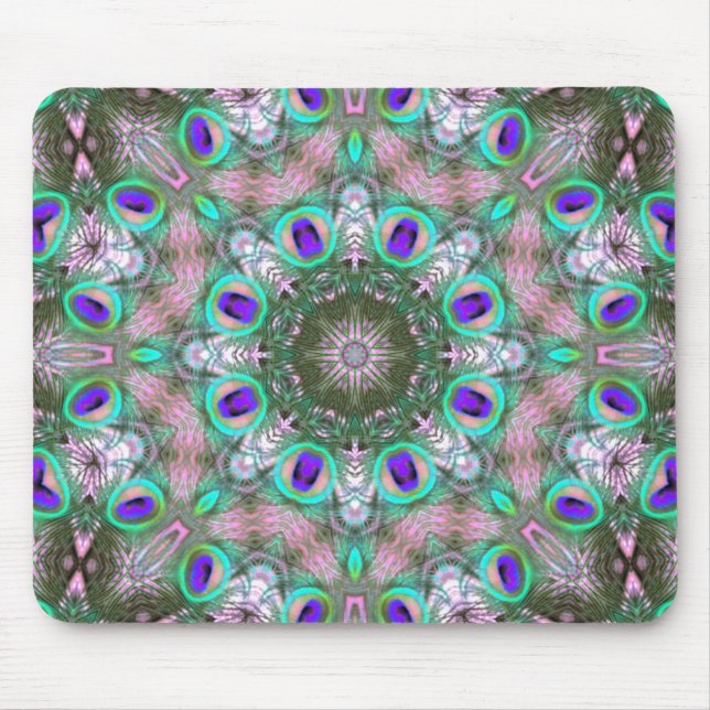 Tapis De Souris Plumes de paon Mandala Mousepad géométrique (Devant)