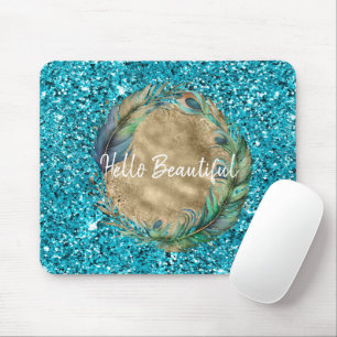 Tapis De Souris Plumes de paon Parties scintillant bleu turquoise