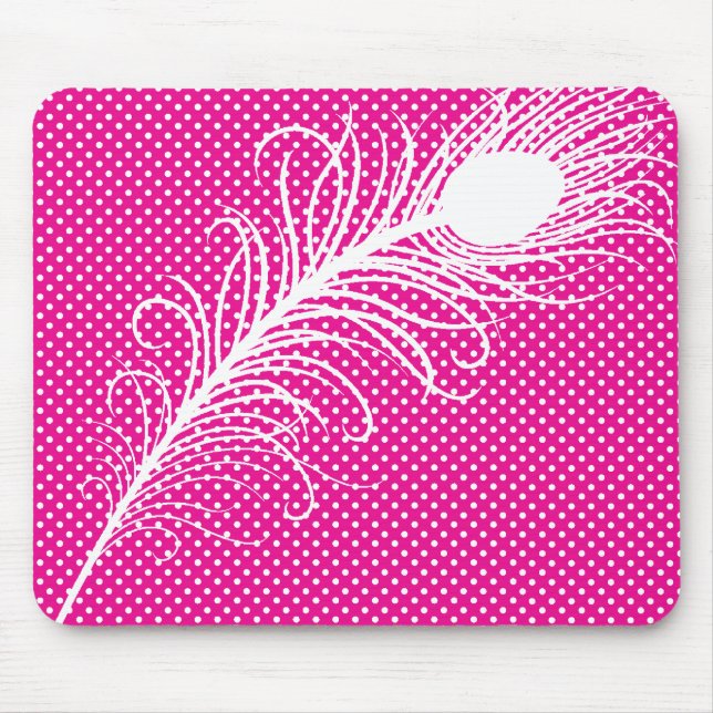 Tapis De Souris Plumes et Pois de paon - Rose & Blanc (Devant)
