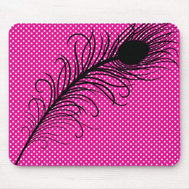 Tapis De Souris Plumes et Pois de paon - rose et noir (Devant)