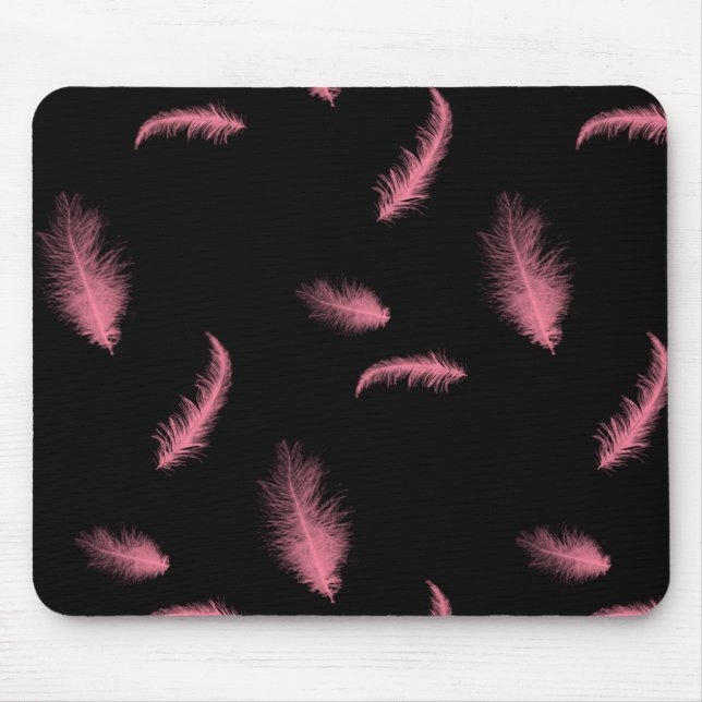 Tapis De Souris Plumes roses Sur Noir (Devant)