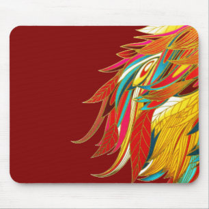 Tapis De Souris Plumes tribales exotiques colorées rouges