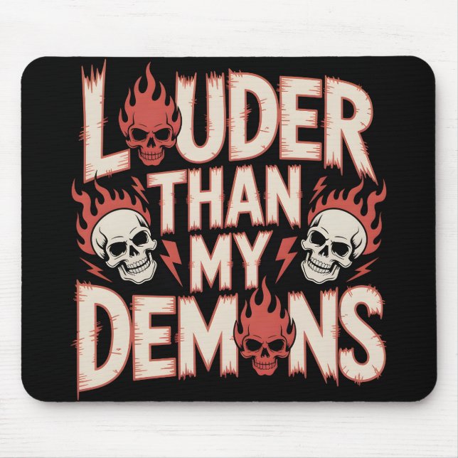 Tapis De Souris Plus fort que mes démons : Crâne gothique et flamm (Devant)