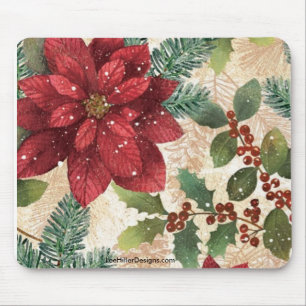 Tapis de souris Poinsettia de Noël Rétro 50s
