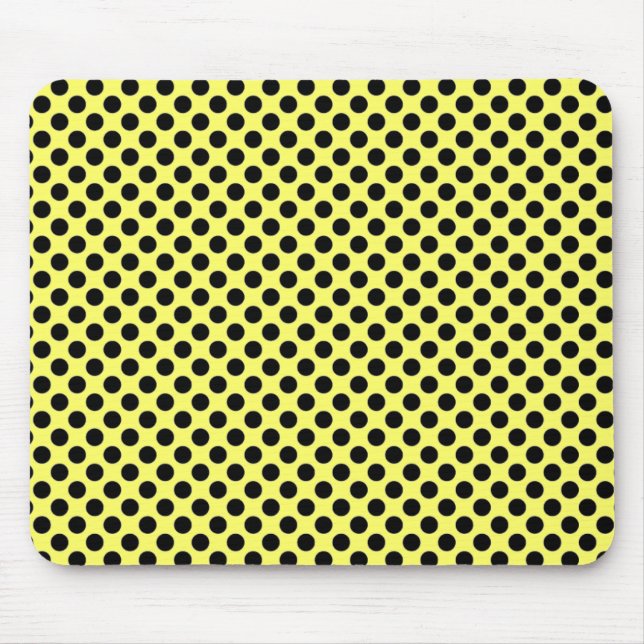 Tapis De Souris Point de polka jaune et noir Mousepad (Devant)