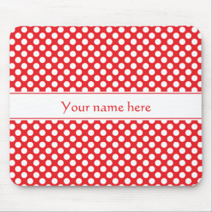 Tapis De Souris Pointe Polka blanche et rouge personnalisée