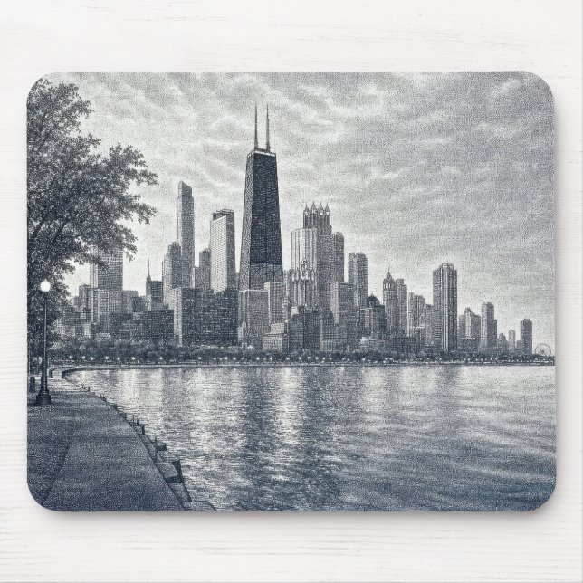 Tapis De Souris Pointillisme Chicago Skyline  (Devant)