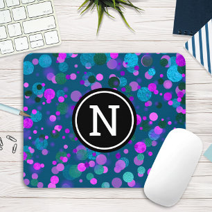 Tapis De Souris Points de confetti violet bleu pâle sur monogramme