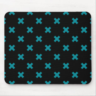 Tapis De Souris points de croix turquoises sur noir