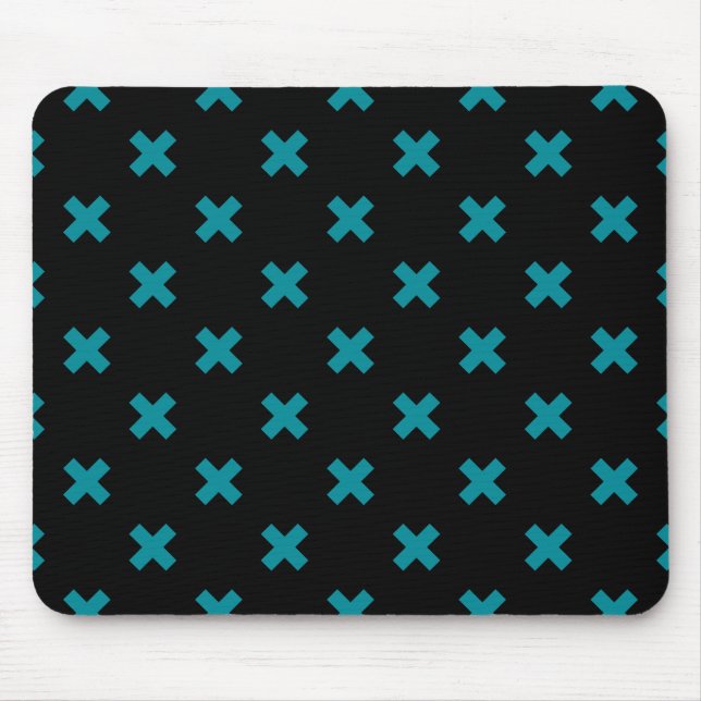 Tapis De Souris points de croix turquoises sur noir (Devant)