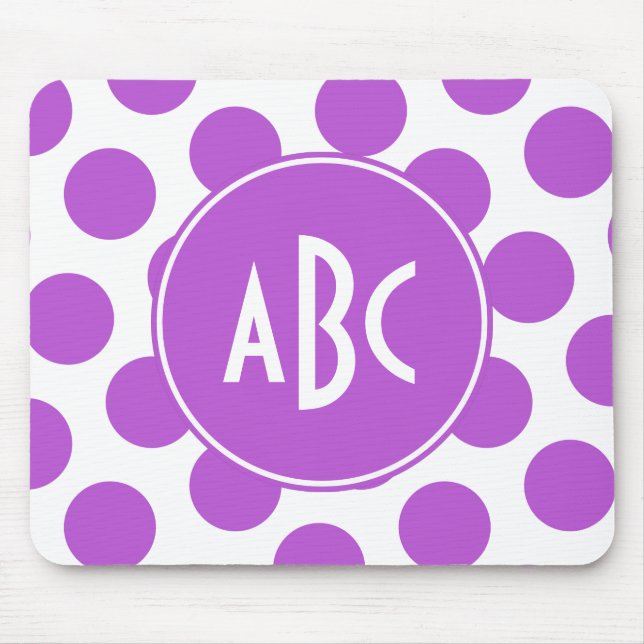 Tapis De Souris Points de polka orchidée moyenne avec monogramme (Devant)