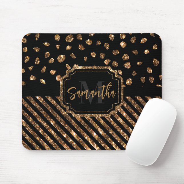 Tapis De Souris Points et bandes de Parties scintillant d'or (Avec souris)