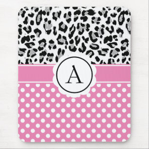 Tapis De Souris Points girly et imprimé animal monogramme 