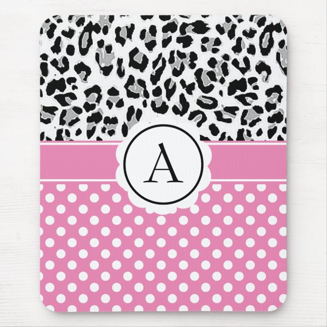 Tapis De Souris Points girly et imprimé animal monogramme  (Devant)