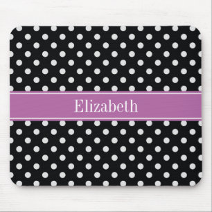 Tapis De Souris Points noirs blancs Orchidée Violet Monogramme Nom