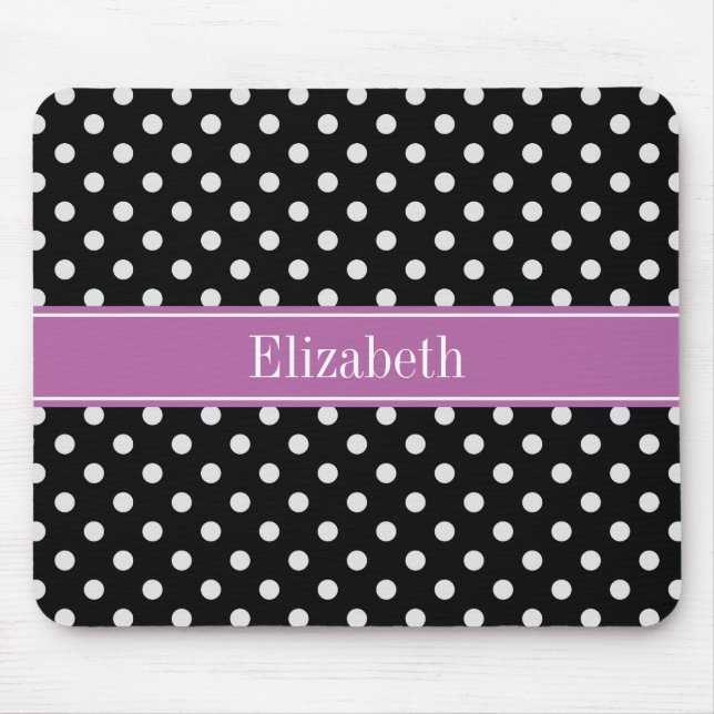 Tapis De Souris Points noirs blancs Orchidée Violet Monogramme Nom (Devant)