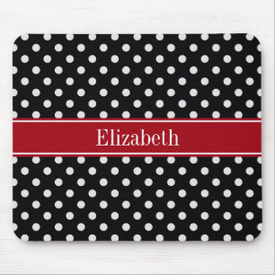 Tapis De Souris Points noirs et blancs Monogramme de nom Cranberry