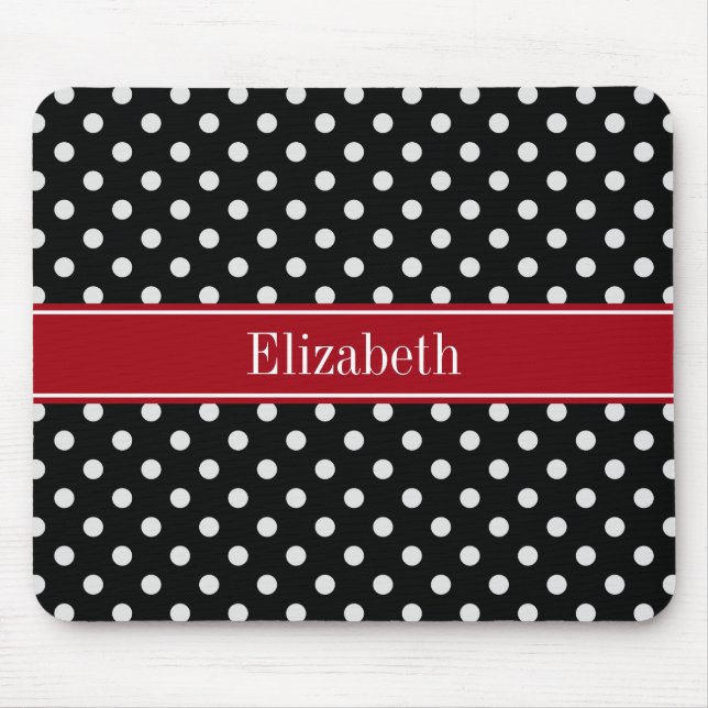 Tapis De Souris Points noirs et blancs Monogramme de nom Cranberry (Devant)