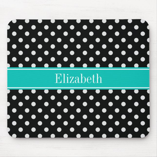 Tapis De Souris Points noirs et blancs Monogramme de nom sarcelle (Devant)